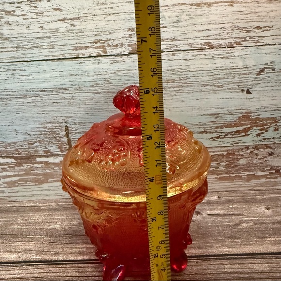 Vintage Jeanette Glass Amberina Carnival Glass Footed Candy Bowl Orange yellow - Picture 9 of 9